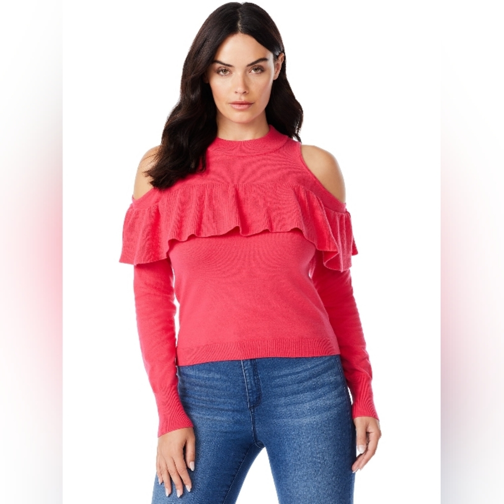 Sofia Jeans de Sofia Vergara Womens Cold Shoulder Ruffled Sweater Small